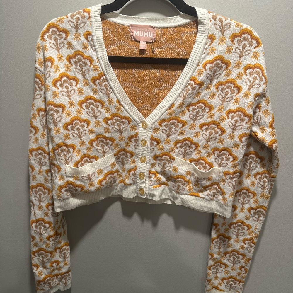 Show Me Your MuMu Orange and Cream Knit Cardigan